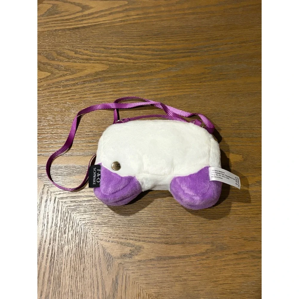 FAO Schwarz Cliqs Plush Video Game Controller Crossbody Handbag Purple White NWT